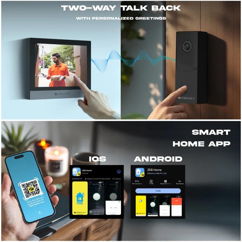 Zebronics smart video door phone system 7-inch touchscreen monitor, remote door unlocking - View 4