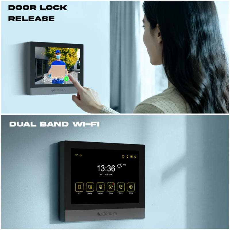 Zebronics smart video door phone system 7-inch touchscreen monitor, remote door unlocking - View 3